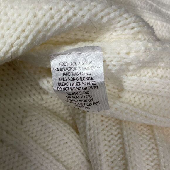 Vintage Currants Cream Knit Vest Sweater Brown Faux Fur Trim Size Large - Picture 7 of 9